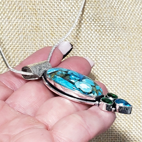 Turquoise necklace, 925 silver copper turquoise diopside chrome pendant necklace - Picture 9 of 13